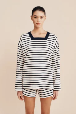 ARCHIE LONG SLEEVE TOP - NAVY STRIPE | POSSE Store