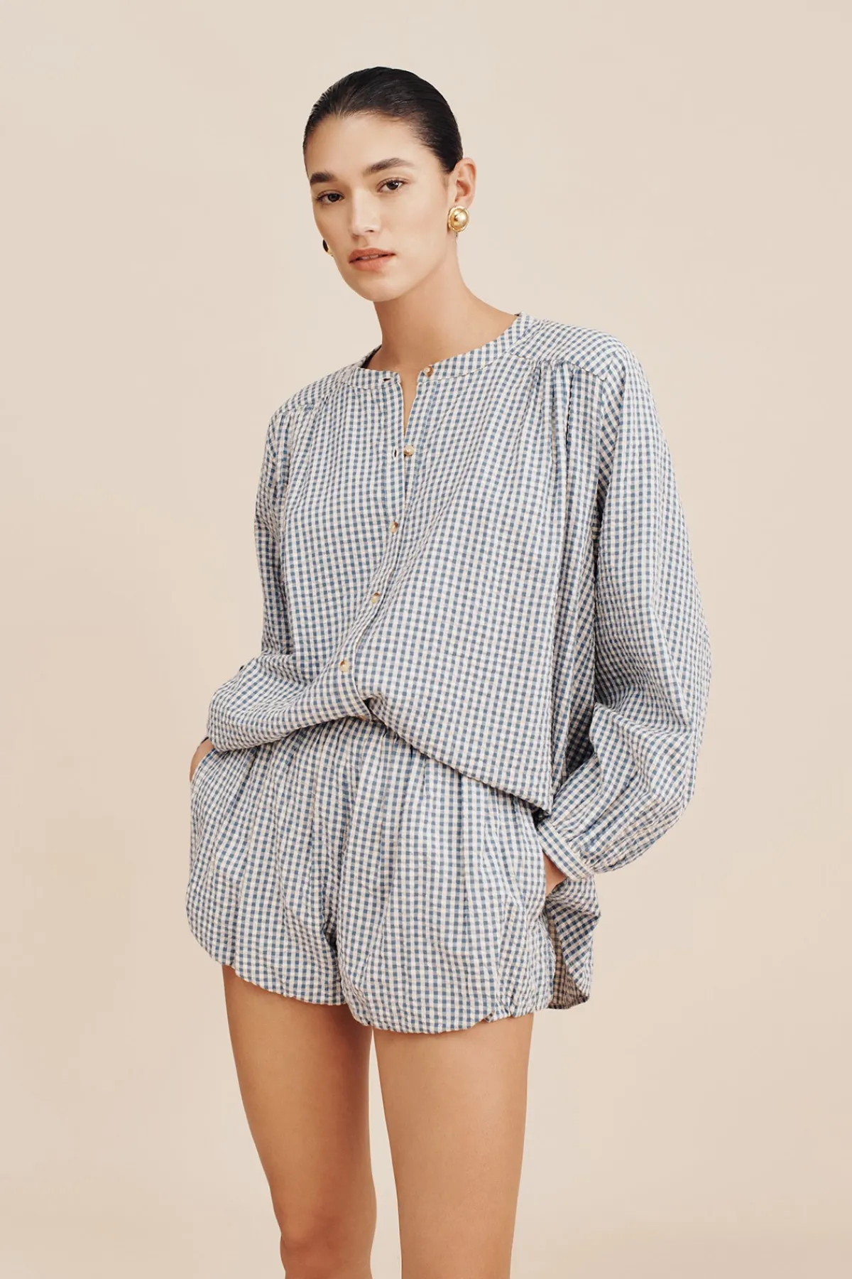 AURELIA SHORT - BLUE GINGHAM | POSSE Cheap