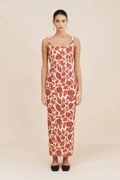 SKYLA COLUMN DRESS - SCARLET BLOOM | POSSE Shop