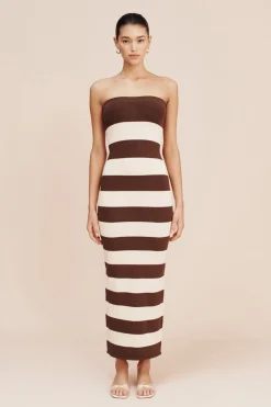 THEO STRAPLESS DRESS - CHOCOLATE STRIPE | POSSE Online