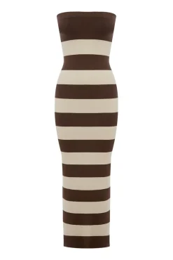 THEO STRAPLESS DRESS - CHOCOLATE STRIPE | POSSE Online